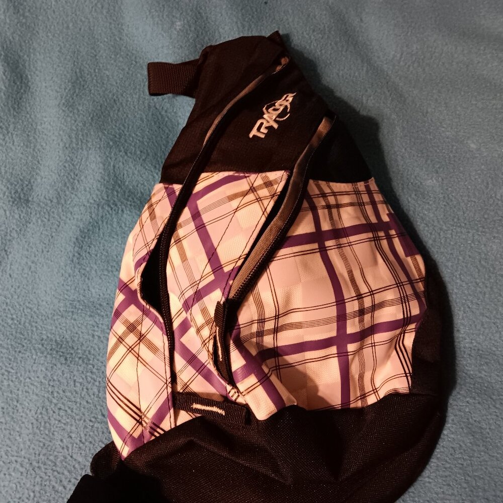 Tracker cross body bag / backpack black with purple white checkered design
